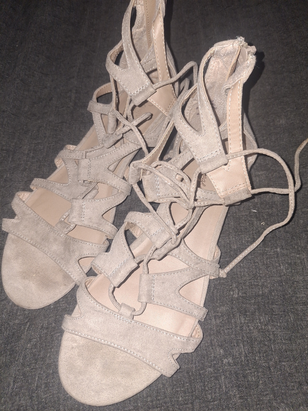 Crown Vintage Lace-Up Suede Strappy Heels - Taupe